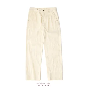 Retro Herringbone Pattern Wide-Leg Trousers for Men Loose Fit Straight Leg Casual Off-White Cargo Pants Washed - AliExpress Pants