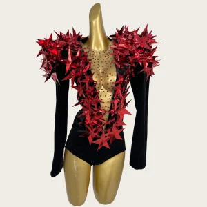 Designer Stage Show Wear Five-pointed Star Sequins Velvet Catsuit High Leg Cut One Piece Bodysuit Glamorous Deep V Neck Hengxing - AliExpress Jumpsuits&Rompers