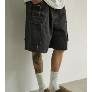 LH Store Heavyweight Waed Vintage Workwear orts Loose Casual Japanese Sle Five-Quarter Length Straight Leg Cotton Summe... - AliExpress Pants