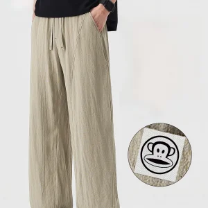 PaulFrank Khaki Linen Men's Casual Pants Summer Thin Loose Breathable Wide Leg Pants Comfortable Loose Fit Casual Trousers - AliExpress Pants