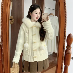 Thiened Knitted Sweater Coat Women's plus Size Heavyweight Cow Horn Button Spiral Twist Sweet Sle Winter Outerwear - AliExpress Sweaters&Jumpers