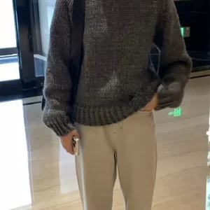 Simple Sli Winter Knitted Sweater round Ne Thi Yarn Versatile Commute LFMPure Color Casual Loose Fit Women's Wool Blend - AliExpress Sweaters&Jumpers
