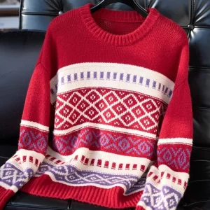 Stunning Red Pure Wool Christmas New Year Fair Isle Geometric Pattern Women's Knitwear Fashionable Attention-Grabbing Straigh... - AliExpress Sweaters&Jumpers