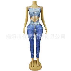 Sexy Hand-painted Denim Handmade Rhinestone Dress Birthday Party Cocktail Night Show Jumpsuit Jeans Birthday Dresses Luxury Prom - AliExpress Jumpsuits&Rompers