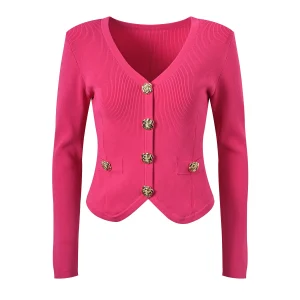 High-End Version Paris B  Knitted Jaet Women's Gold Button V-Ne Long Sve Top Faionable Ele Sle - AliExpress Sweaters&Jumpers