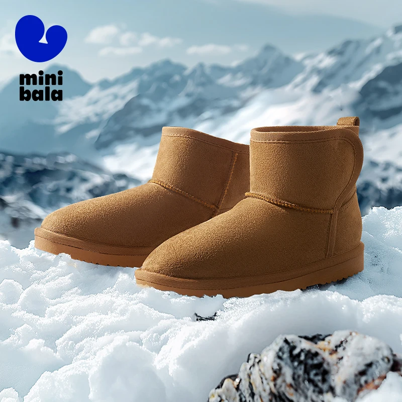 Mini Bala Kids Snow Boots Mid Calf Thick Plush Lined Winter Shoes Easy On Off - AliExpress Children's Shoes