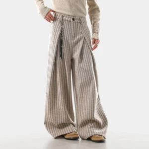 American lazy style new pleated design loose wide leg striped casual pants old money versatile floor mopping trousers - AliExpress Pants