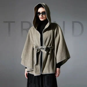 Elegant Occidental Style Double Sides Woolen Coat Cape Hood Women Belt Loose Jacket Wraps Spring New Thick Versatile - AliExpress Sweaters&Jumpers