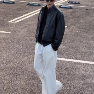 High-End Men's Wide Leg Pants Casual Thiened Fce Lined Winter Faion Urban Sle Straight Cut High Waist Trousers - AliExpress Pants