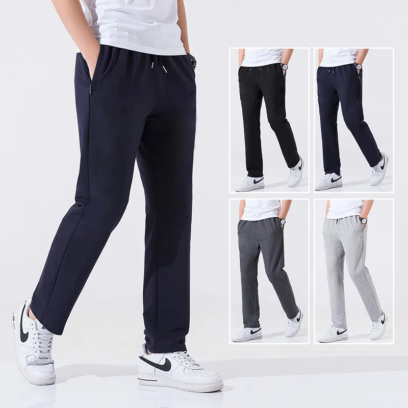 Solid Color Sweatpants Men's Loose Straight Striped Knitted Pants Men's Casual Pants Slim-fitting Wide-leg Running Sweatpants - AliExpress Pants