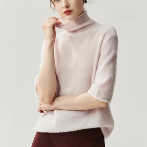 CHICUU Women 100% Cashmere Sweater Turtelneck Half Sleeve Pullover Office Lady Grace Cashmere Knitwear Autumn Winter Comfy Tops - AliExpress Sweaters&Jumpers