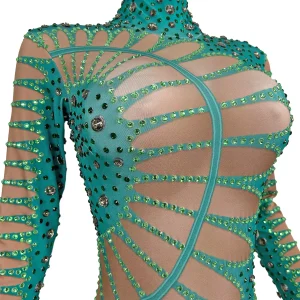 Green Sparkly Crystals Spandex Elastic Jumpsuit Nightclub Stage Performance Dance Wear Sexy Women Tight Fitting Jumpsuit Lvyecao - AliExpress Jumpsuits&Rompers