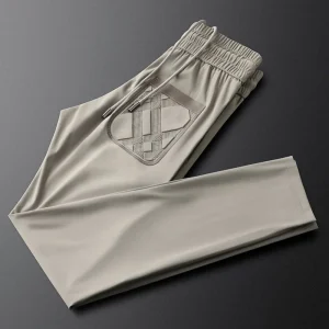 gray green casual pants men summer thin silky anti-wrinkle men elastic waist small straight leg tracksuit pants han - AliExpress Pants