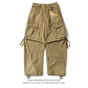 Retro Thi Cotton Work Trousers with Large kets Casual Youth Sle Worn-In Look Japanese Sle Loose Fit Straight Leg Pants - AliExpress Pants