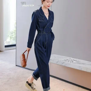 Ele Loose Women's Denim Overalls Faionable Spring Autumn High Waist Cotton Pants with kets Long Trousers Sle - AliExpress Jumpsuits&Rompers