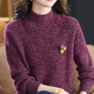 Fall Winter Thi Woolen Sweater Women's f High Collar Knitted Warm Inner irt ly Mom's Faion Cozy Fluffy Yarn Top - AliExpress Sweaters&Jumpers