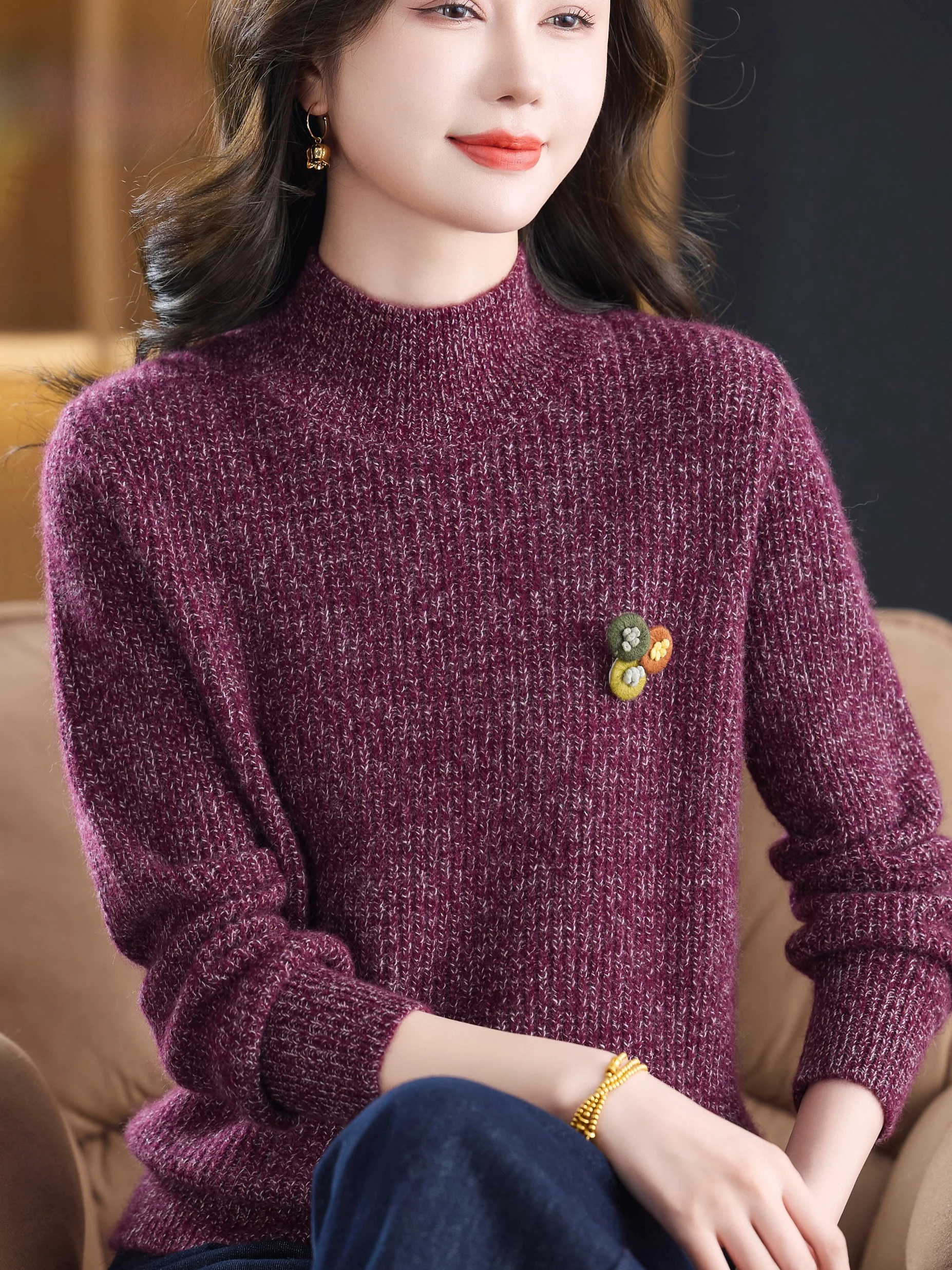 Fall Winter Thi Woolen Sweater Women's f High Collar Knitted Warm Inner irt ly Mom's Faion Cozy Fluffy Yarn Top - AliExpress Sweaters&Jumpers