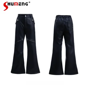 Men's 2025 Autumn New Fashion Niche Retro Faux Leather Pants High-End Slim Fit Trousers Chic Metal Zipper Design Straight Pants - AliExpress Pants