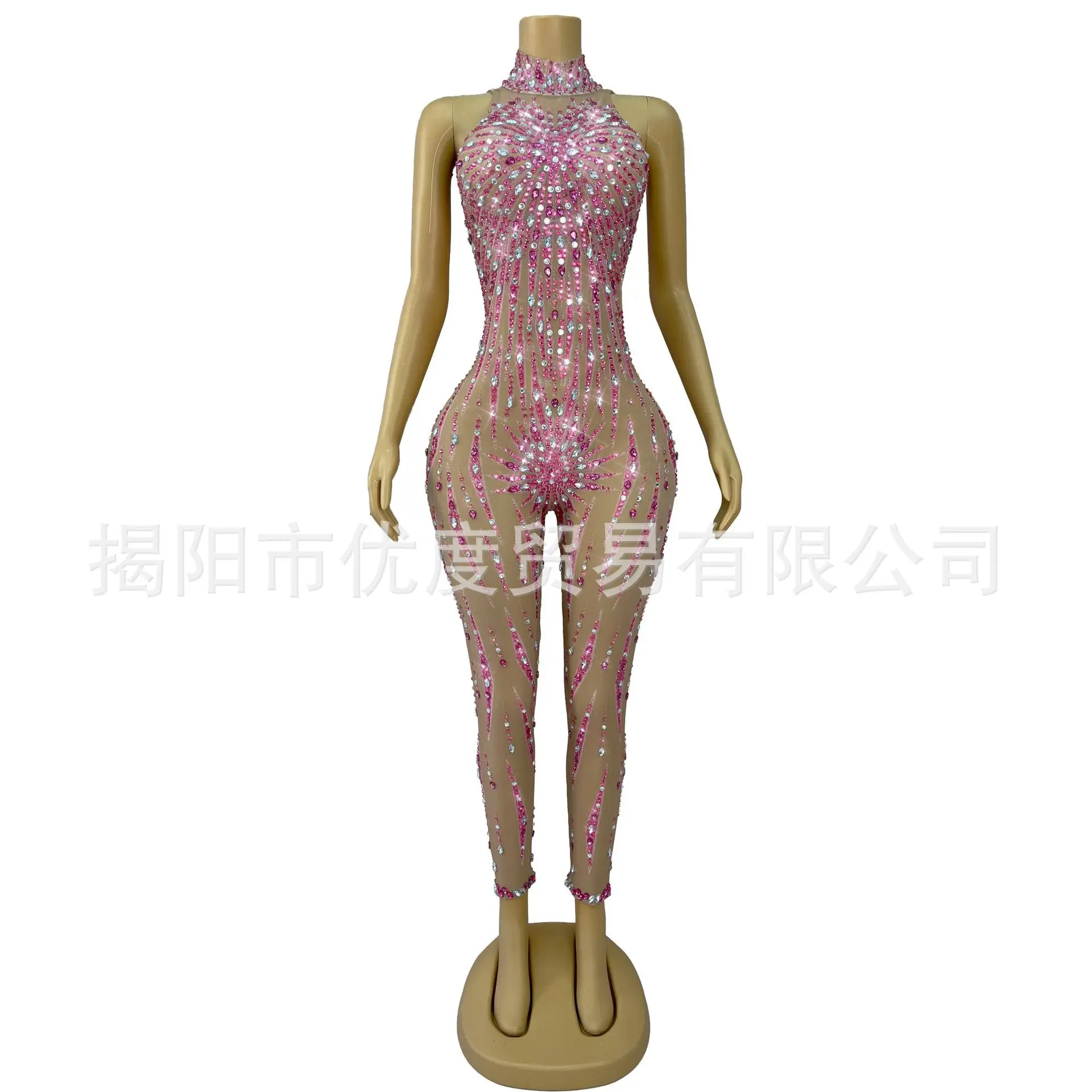 Niche Personalized Jumpsuit Sexy Shiny Pink Rhinestone Female Singer Night Performance Pink Maple Leaf Vestidos Graduación Mujer - AliExpress Jumpsuits&Rompers