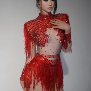 Shiny Red Tassel Sequin Bodysuit Fashion Rhinestones Fringes long sleeve jumpsuit Sexy Women Party Prom Dance Show Stage Costume - AliExpress Jumpsuits&Rompers
