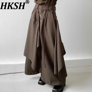 HKSH Spring Autumn New Men Japanese Style Yamamoto Niche Design Vintage High-End Buttons Patchwork Wide Leg Pants Skirt HK16519 - AliExpress Pants