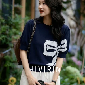 French Sle Slimming Printed Bubble Sve round Ne ort Sve Knitted Top Women Summer Breathable Comfortable Skin-Frie... - AliExpress Sweaters&Jumpers