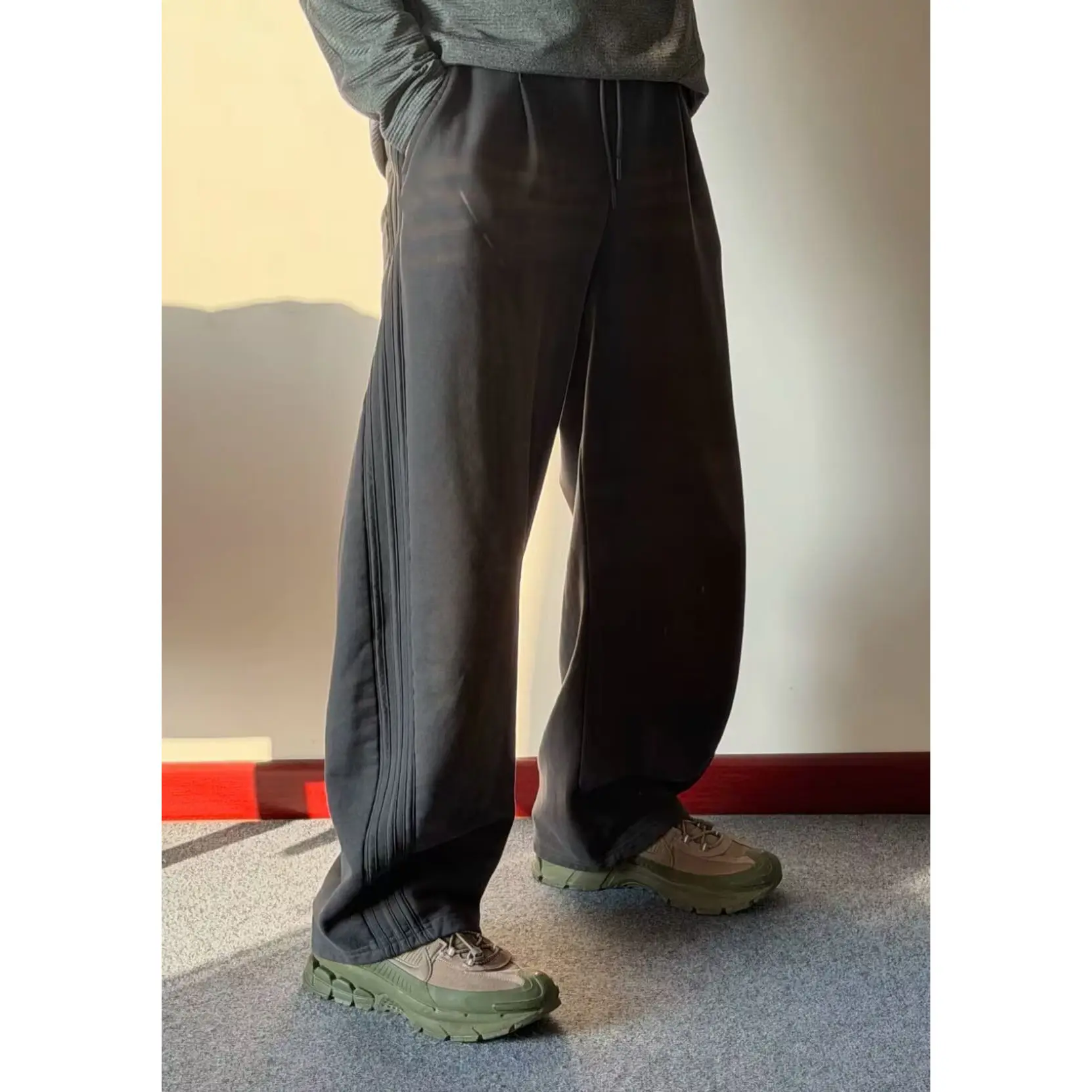 Waed Vintage adual Embroidery Logo Striped Wide Leg Workwear Straight Leg Sweatpants Loose Fit for Men And Women - AliExpress Pants