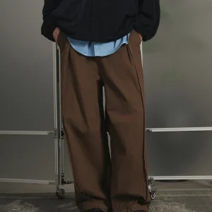 Noears Spring y Vintage Workwear Wide Leg Pants Loose Lazy Feel Elastic Casual Trousers Brown Coffee Color Men's Leisur... - AliExpress Pants