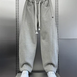 High-End Fce Lined Straight Leg Casual Pants Men's Winter ey Elastic Waist Dstring Long Sports Trousers Casual Cotton... - AliExpress Pants