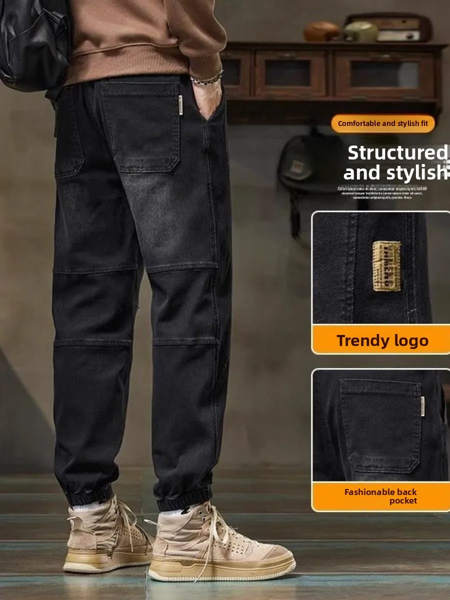 Retro Waed Denim Pants Men's Spring 2026 Trendy Brand Versatile Splicing Loose Harlan Cuffed Long Trousers Casual Wear - AliExpress Pants