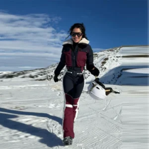 Women's Snow Sport Wears Sets Stripe Patchwork Ski Jumpsuit High Neck Waterproof Hooded Coat Slim Fit Ski Pant Lady  Sport Sets - AliExpress Jumpsuits&Rompers