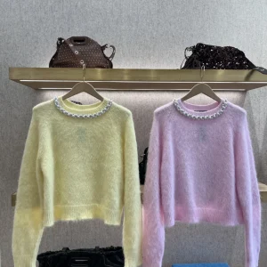 Heidd Pink Drill Pearl Decorated Knitted Sweater round Ne ort Length Women's Long Sve Polyester Fiber Knitted Top - AliExpress Sweaters&Jumpers