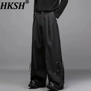 HKSH Autumn New Men Tide Dark Style Heavy Embroidery Patchwork Gothic China-Chic Drawstring Wide-Leg Casual Pants Trendy HK15448 - AliExpress Pants