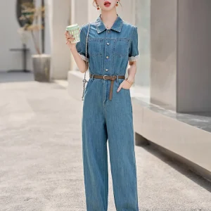 Faionable National Sle One-Piece Pants for Women Summer New Pearl Denim Dry High Waist Straight Leg Thin Cotton Blend - AliExpress Jumpsuits&Rompers