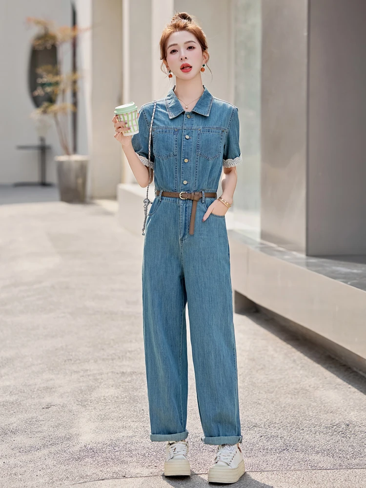 Faionable National Sle One-Piece Pants for Women Summer New Pearl Denim Dry High Waist Straight Leg Thin Cotton Blend - AliExpress Jumpsuits&Rompers