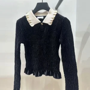 Elegant Velvet Shirt Women's Hebe Style Doll Collar Blouse Floral Lace Trim Commute Simple Soft Knitted Top for Daily Wear - AliExpress Sweaters&Jumpers