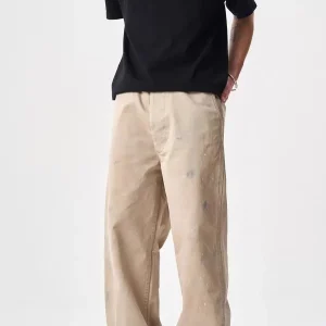 BOW M4 Vintage Painted Loose Casual Workwear Long Trousers Straight Leg Cotton Zipper mid Waist Japanese Sle Youth - AliExpress Pants