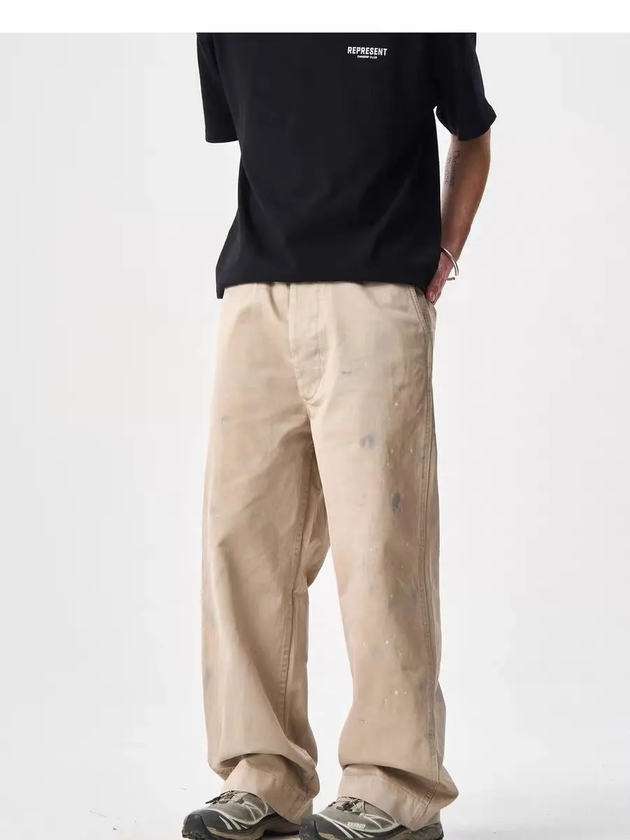 BOW M4 Vintage Painted Loose Casual Workwear Long Trousers Straight Leg Cotton Zipper mid Waist Japanese Sle Youth - AliExpress Pants