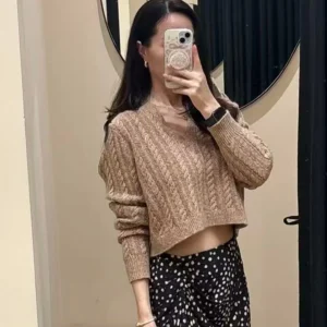 Retro Camouflage V-Ne Knitted Sweater Women's Casual Blend Woolen Twist Spring Early 2026 Faion Casual Sle Loose Fit - AliExpress Sweaters&Jumpers