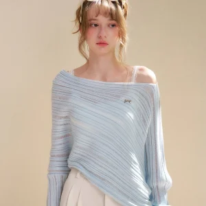 Kroche 26ss Women's Loose Fit Knitted Sweater Wool Blend Hollow out Batwing Sve Irregular oulder Knitwear Casual Sle - AliExpress Sweaters&Jumpers