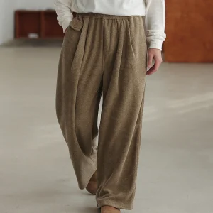Noears Fce-Like Knitted Spor Loose Wide Leg Pants Elastic Waist Casual Trousers for Men Retro Sle Khaki Heavyweight - AliExpress Pants
