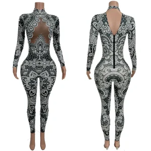 Sexy Women Spandex Tight Fitting Pearls Jumpsuit Nightclub Bar Stage Performance Wear Festival Celebrate Party Outfit Heikuihua - AliExpress Jumpsuits&Rompers