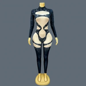Party Festival Stage Show Jumpsuit Tight Fitting Spandex Jumpsuit Long Sleeve Elastic  Rhinestone Onesie Sexy Rave Outfit Nuomi - AliExpress Jumpsuits&Rompers