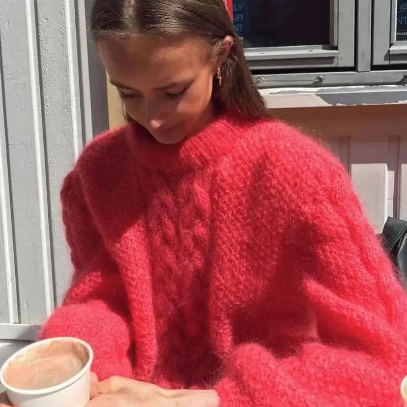 Women's Single Neck Loose Casual Lazy Soft Round Neck Fried Dough Twists Straight Tube Hand Knitted Tops Autumn Winter Fashion - AliExpress Sweaters&Jumpers