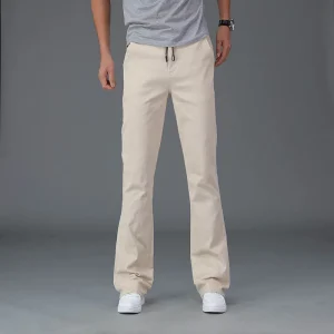 Summer Thin Men's Micro Flared Jeans Elastic Waist Dstring Casual Pants Slim Fit Korean Sle Trendy Cotton Polyester Blend - AliExpress Pants