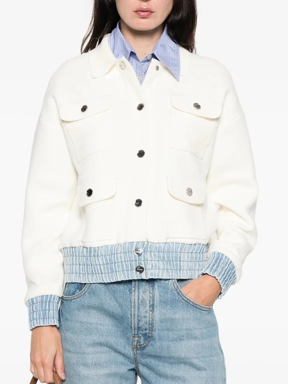S Home Early Spring 2026 Women's French Sle Jaet with Metal Bule Waist Cinching Collar Patchwork Denim Hem - AliExpress Sweaters&Jumpers