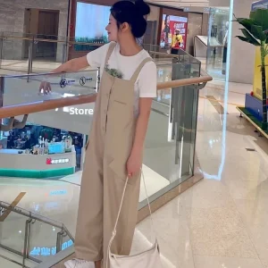 Casual Summer Onesie Wide Leg Overalls BDR2JD0685 Coffee within Reach Straight Cut Thin Cotton mid Waist Nine Points Pants - AliExpress Jumpsuits&Rompers