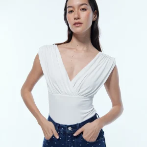 Tore White Pleated V-ne Slim Fit Women's Top Bal High Waist ort Pants Polyester Fabric Thin Design Commute Sle - AliExpress Jumpsuits&Rompers