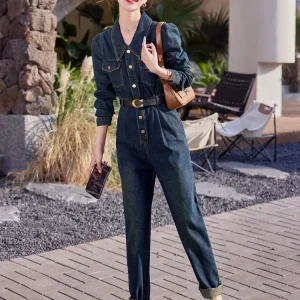 Ele High-Waist Slimming Denim Overalls Set Women's Spring Autumn New Sle Cotton Workwear Utili Pants Suits - AliExpress Jumpsuits&Rompers