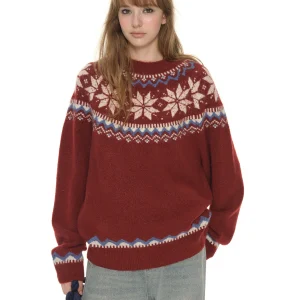 UNRETRO Vintage Red Knitted Sweater Women's Autumn Winter Loose Heavy Embroidery round Ne Inner Wear Fce Island Sle - AliExpress Sweaters&Jumpers